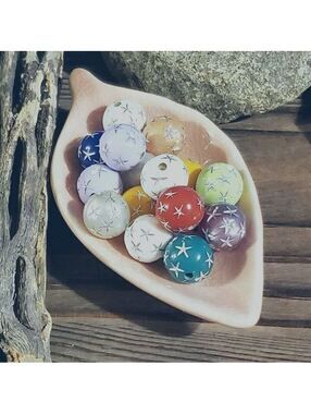 New Vintage 90s Mixed Colors Silver Stars 12mm Round Acrylic Shabby Beads 10 pcs